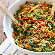 Chopped Thai Salad with Sesame Garlic Dressing - a rainbow of power veggies tossed with a simple made-from-scratch Thai dressing. 390 calories. | pinchofyum.com