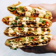 Vegan crunchwrap supreme with cashew queso.
