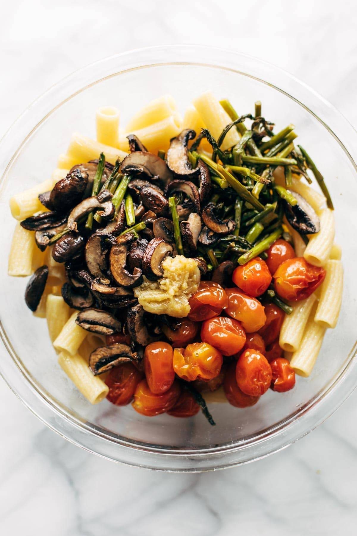 Ingredients for Farmer's Market Pasta in a bowl.